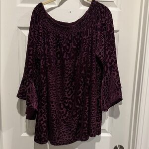 Belle by Kim Gravel Burgundy burn out velvet Animal Print Blouse